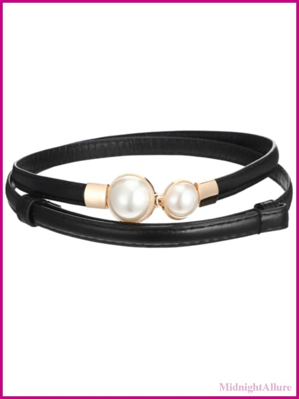 Thin PU Leather Pearl Buckle Skinny Waist Belt for Dress
